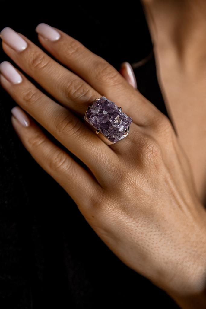 Кольцо кафф с друзой аметиста