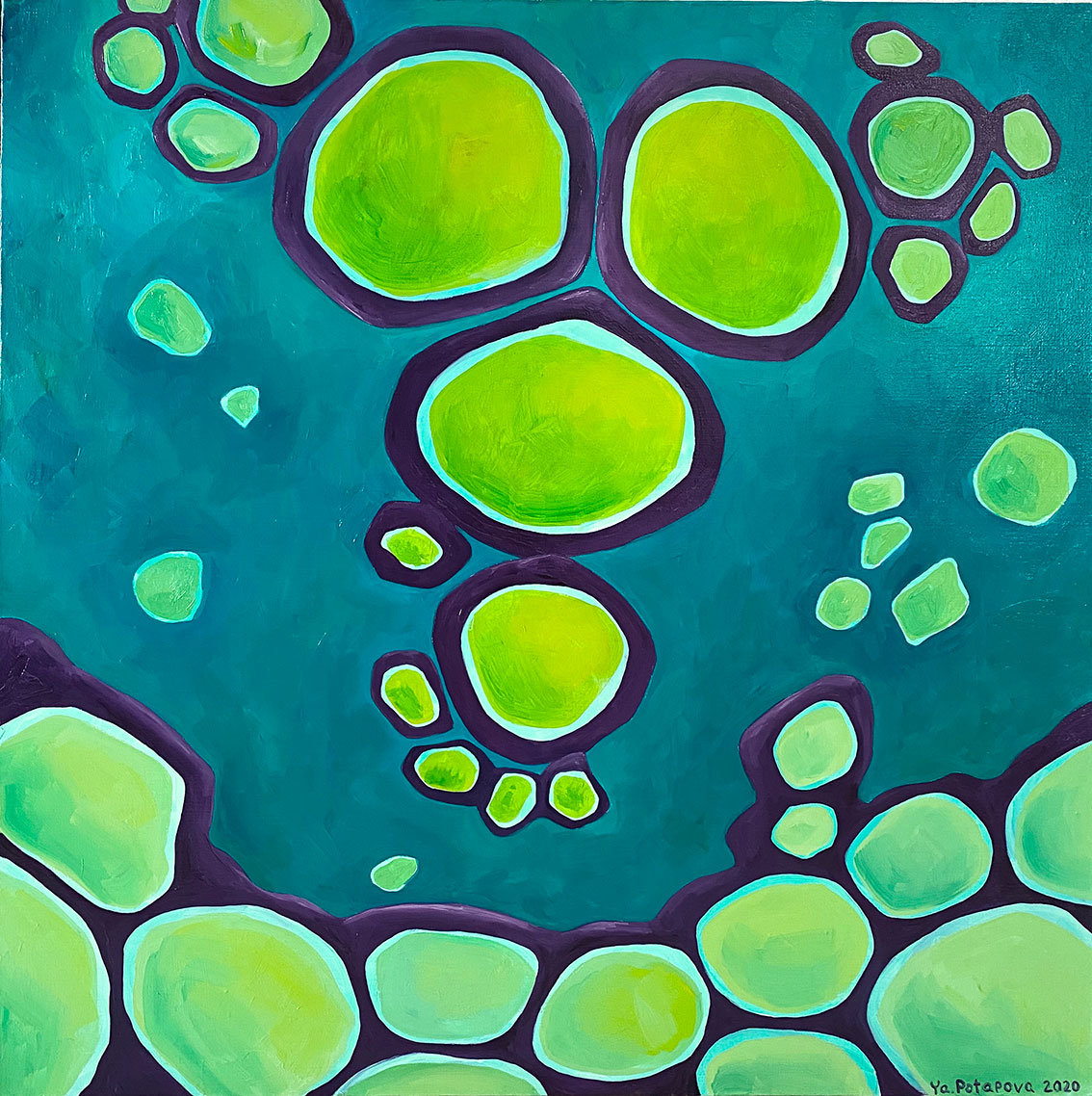 Картина со смыслом, абстракция "В потоке 9", маслом на холсте 60х60 см, YAPOTAPOVA