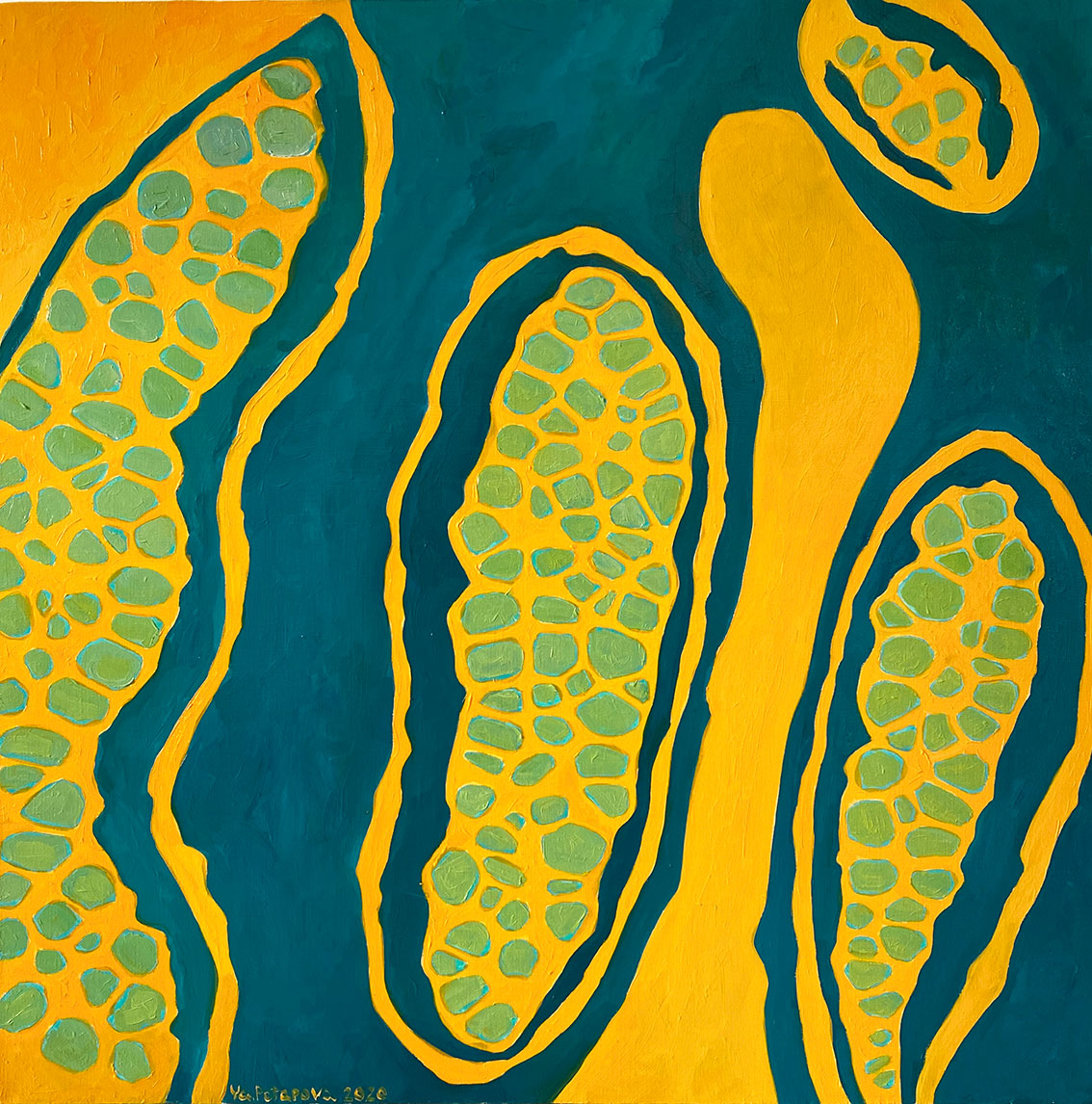 Картина со смыслом, абстракция "В потоке 8", маслом на холсте 60х60 см, YAPOTAPOVA