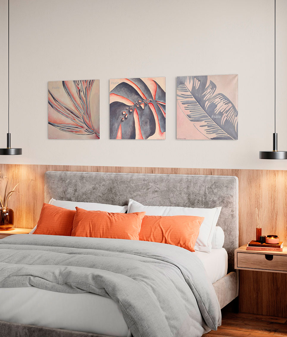 Современная, стильная картина маслом в интерьер, из серии пальмы "Пальмовый лист 3", холст 50х50 см, YAPOTAPOVA