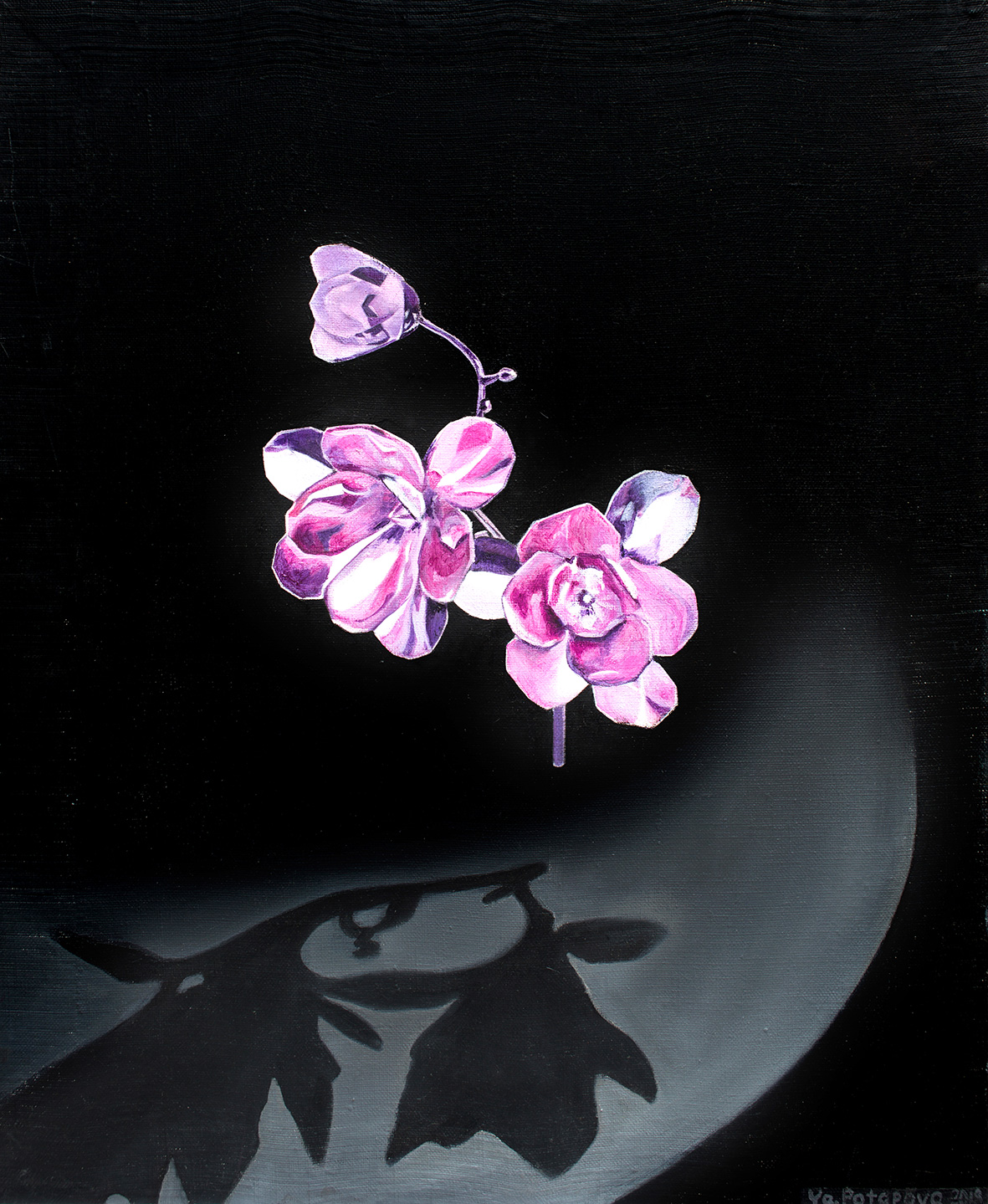 Картина со смыслом, розовый цветок "Без корней", маслом на холсте 50х40 см, 2018, YAPOTAPOVA