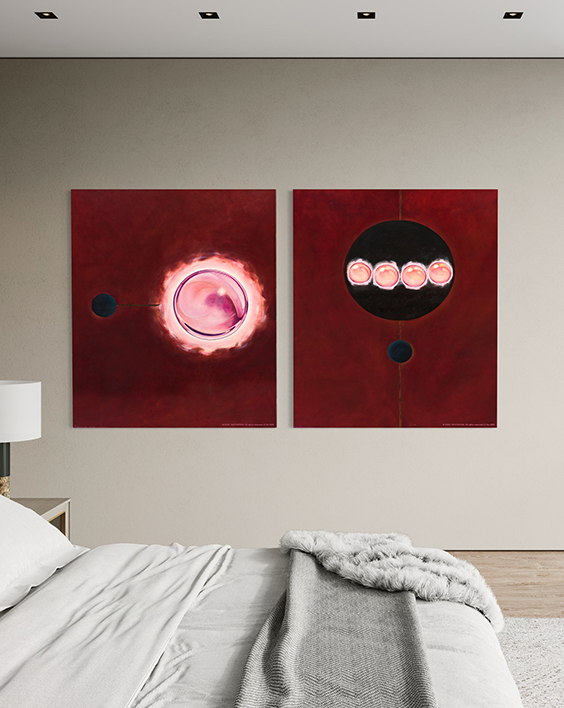 Картина со смыслом, ДИПТИХ, геометрия сферы "Коммуникация ", маслом на 2-х холстах 140х120 см, 2020, YAPOTAPOVA