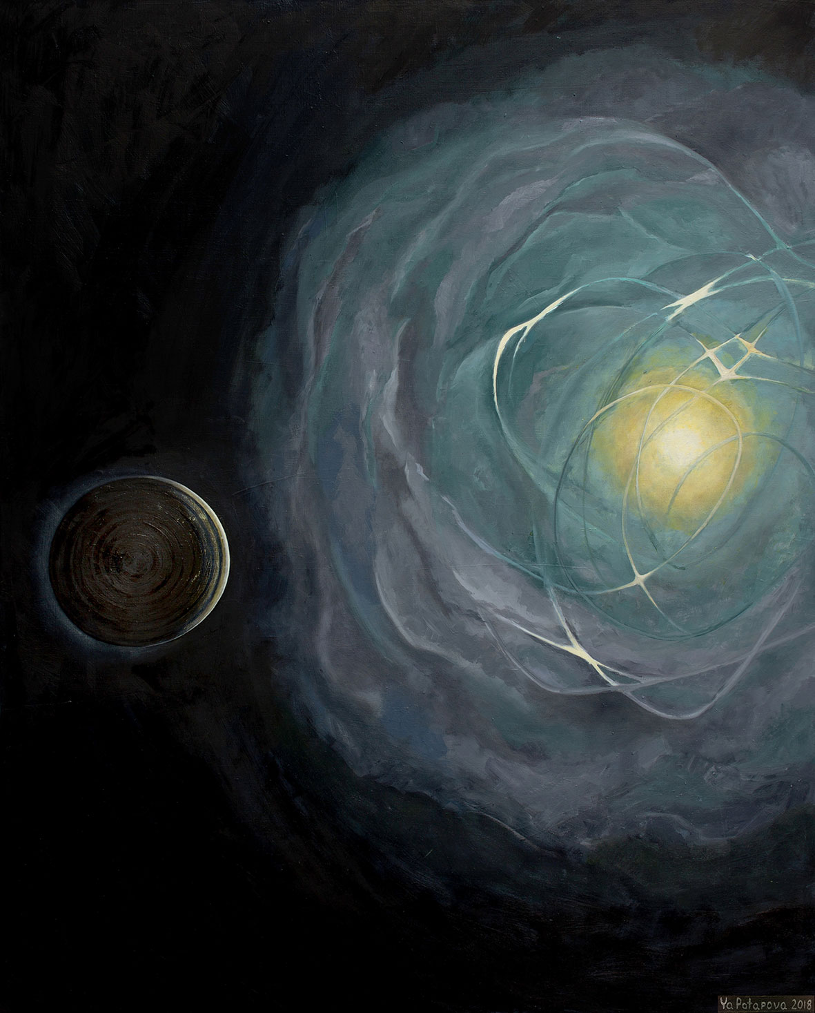Картина со смыслом, планеты "Когерентность" маслом на холсте 100х80 см, 2018, YAPOTAPOVA