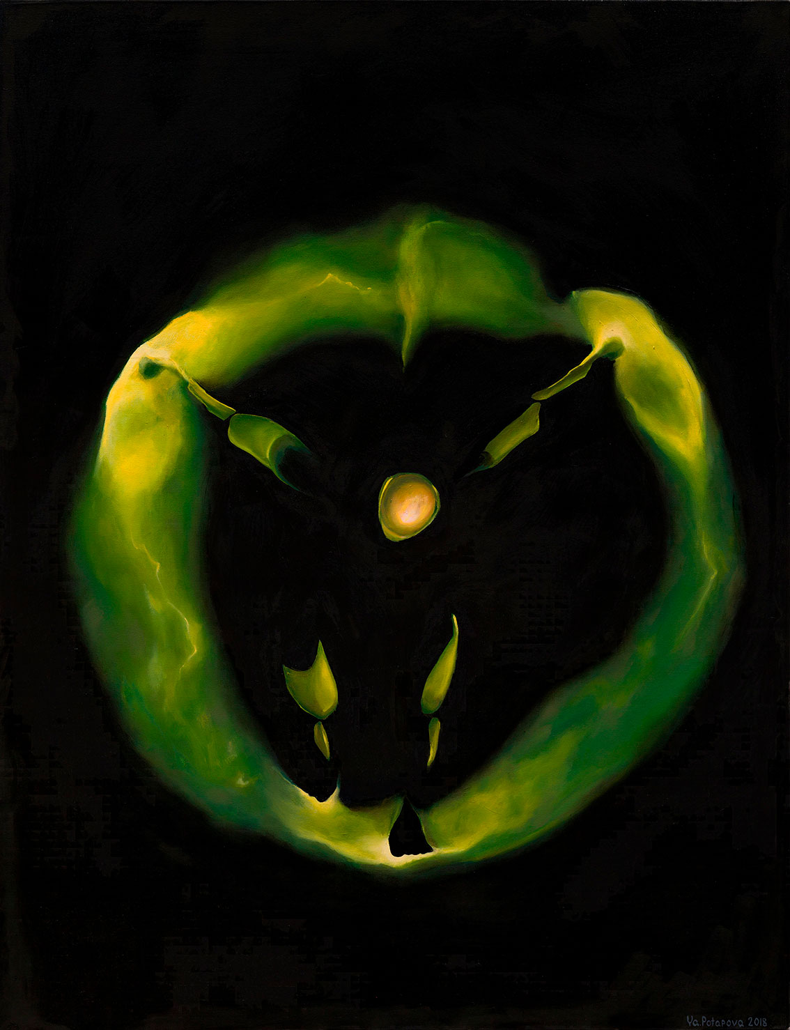 Картина со смыслом, растворение границ "Вне кармы", маслом на холсте 130х100 см, 2018, YAPOTAPOVA. * Не для продажи.