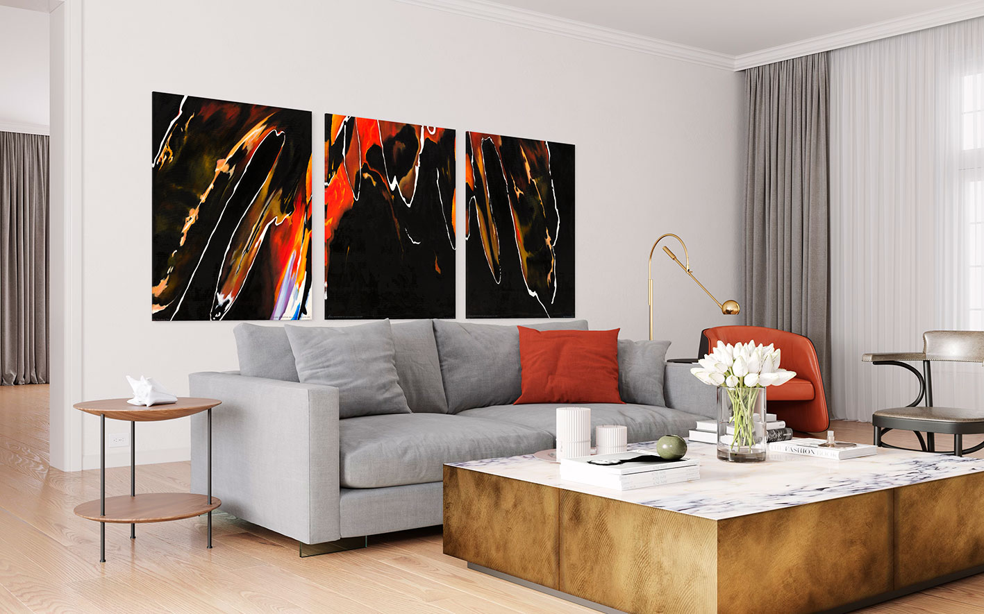 Картина со смыслом, ТРИПТИХ, абстракция "Новогодняя ночь", маслом на 3-х холстах 130х100 см, 2018, YAPOTAPOVA