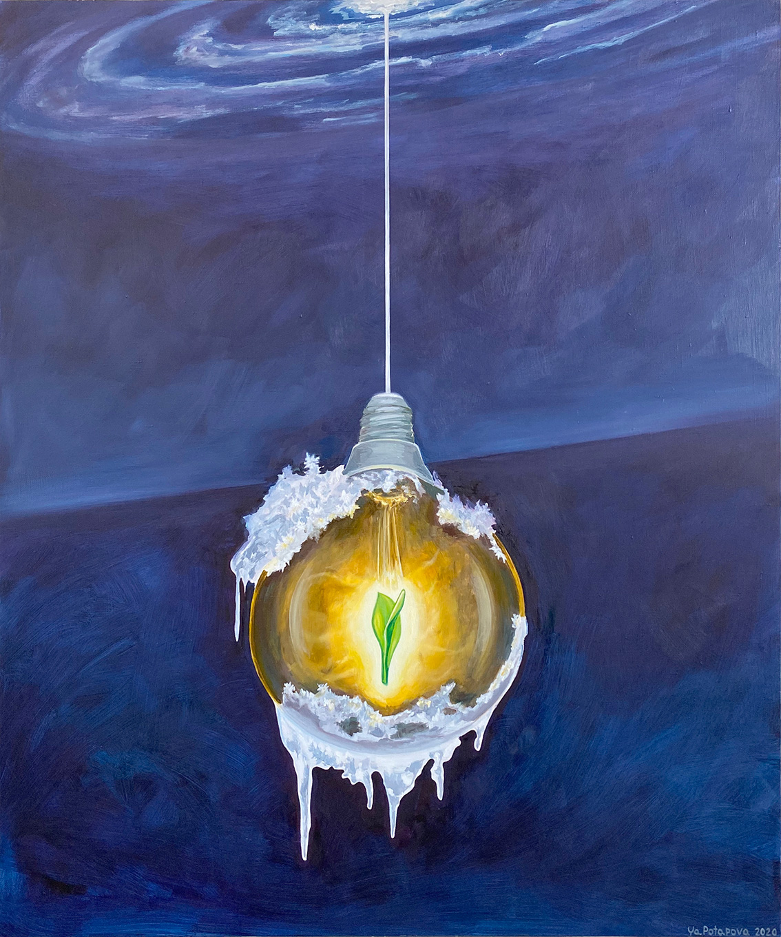 Картина со смыслом, росток во вселенной "Автопортрет", маслом на холсте 120х100 см, 2020, YAPOTAPOVA