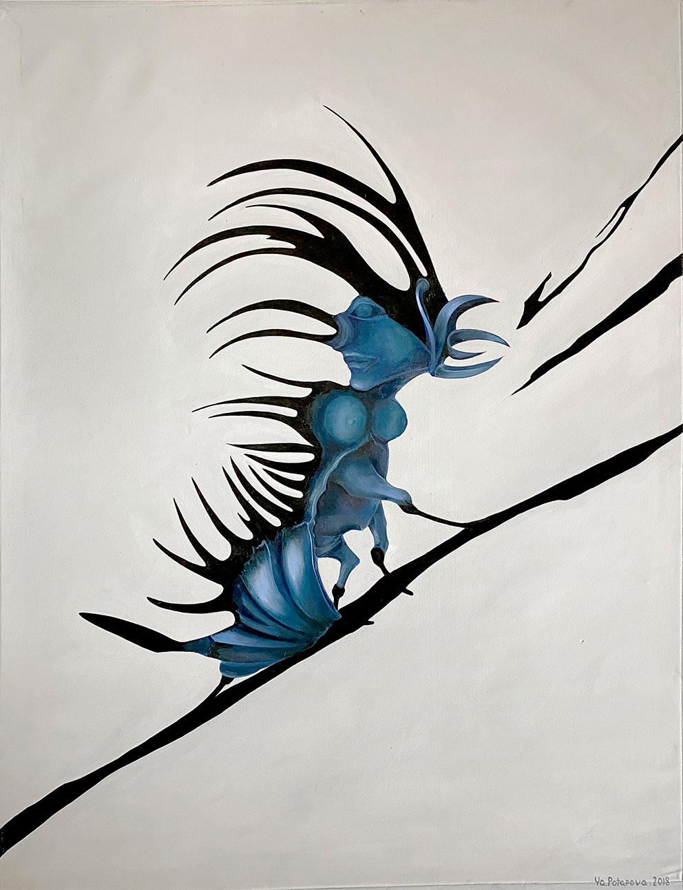 Картина со смыслом, сюр-насекомое "Невидимое начало 1", маслом на холсте 130х100 см, 2019, YAPOTAPOVA