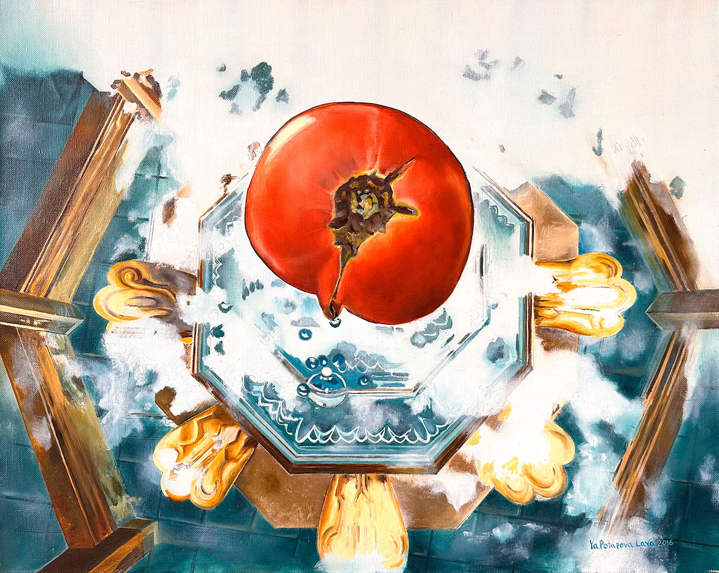 Картина со смыслом, сочный помидор "Любимая", маслом на холсте 80х100 см, 2016, YAPOTAPOVA
