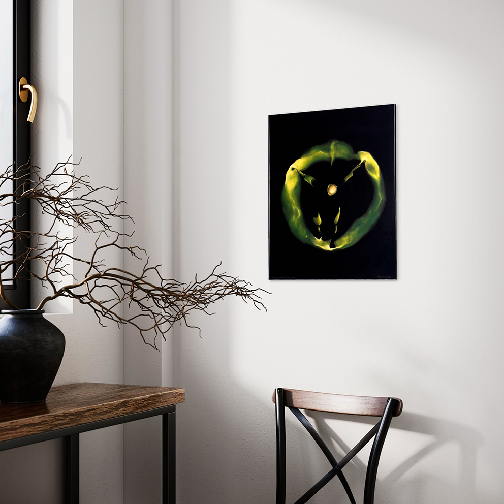 Современная принт-картина Deluxe, человек из круга "Вне кармы", 50х40 см, стекло