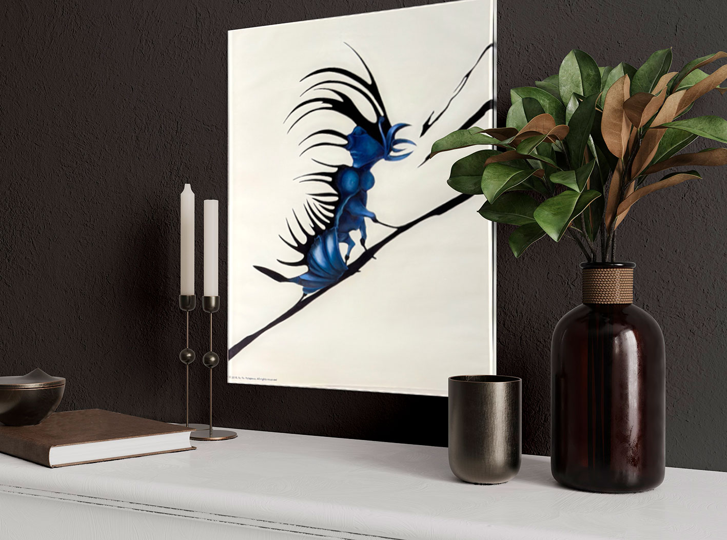 Современная принт-картина Deluxe, сюр-насекомое "Невидимое начало 1", 50х40 см, стекло