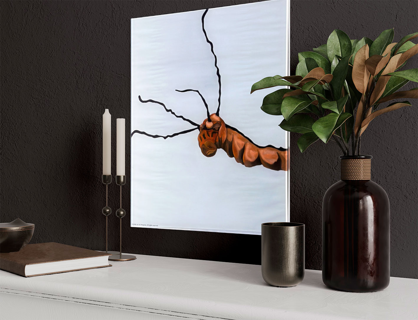 Современная принт-картина Deluxe, сюр-насекомое "Невидимое начало 2", 50х40 см, техника пластификация