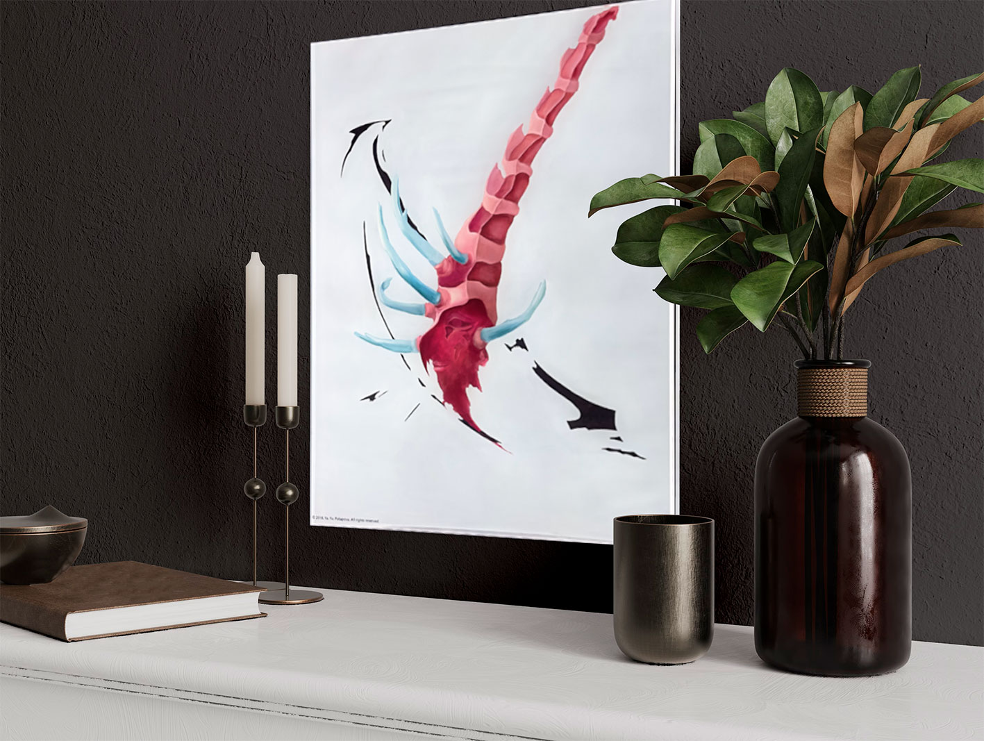 Современная принт-картина Deluxe, сюр-насекомое "Невидимое начало 3", 50х40 см, стекло