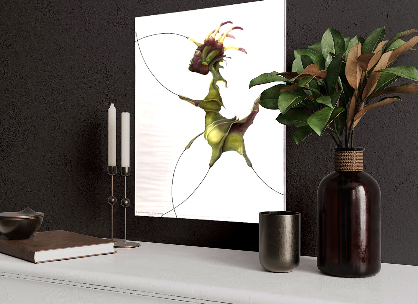 Современная принт-картина Deluxe, сюр-насекомое "Невидимое начало 4", 50х40 см, стекло