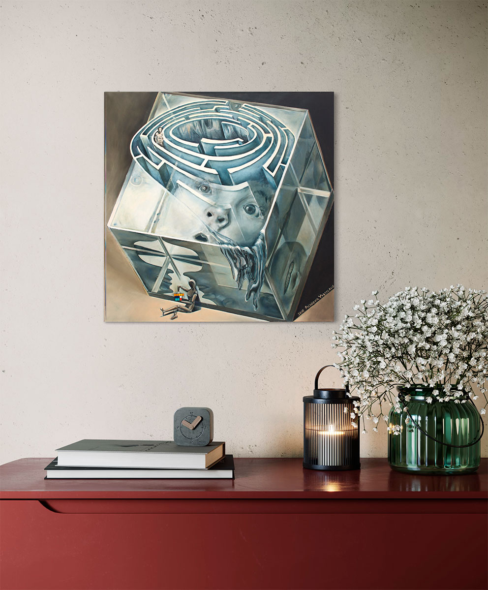 Современная принт-картина Deluxe, лабиринт в кубе "Принцесса", 50х50 см, стекло