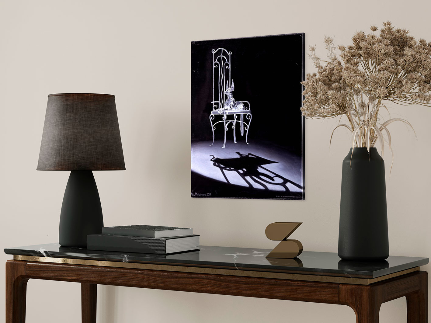 Современная принт-картина Deluxe, Анубис "Уважение", 50х40 см, стекло