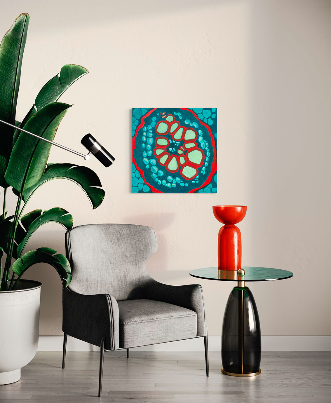 Современная принт-картина Deluxe, абстракция "В потоке 7, 50х50 см, стекло