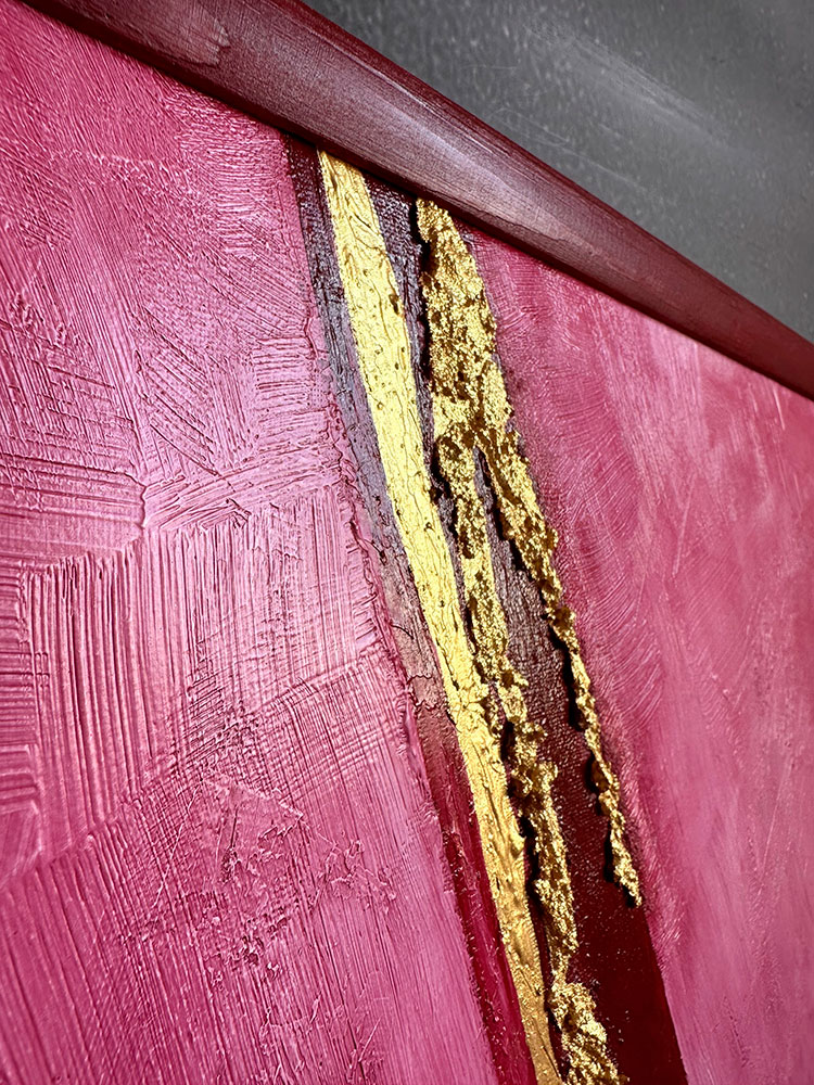 Фактурная картина "Вишневый танец", холст 50х40 см, акрил, поталь цвета золото