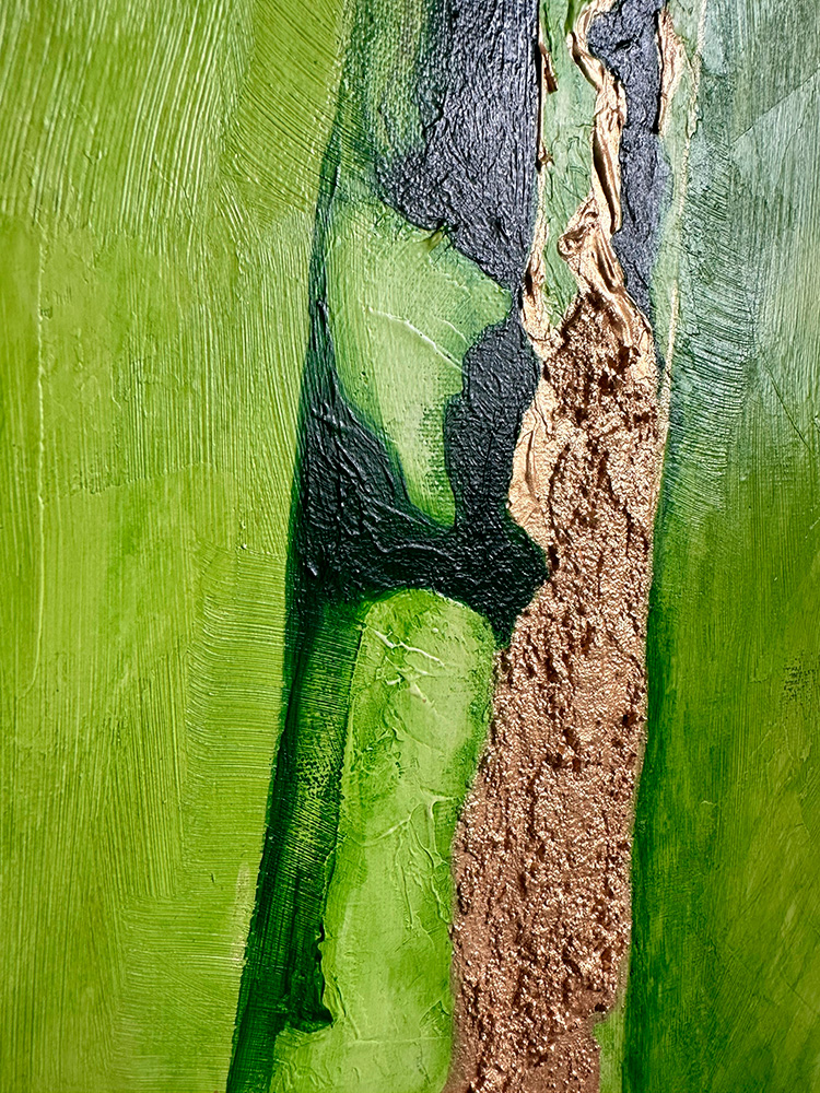 Фактурная картина "Весенняя зелень", холст 50х40 см, акрил, поталь цвета золото