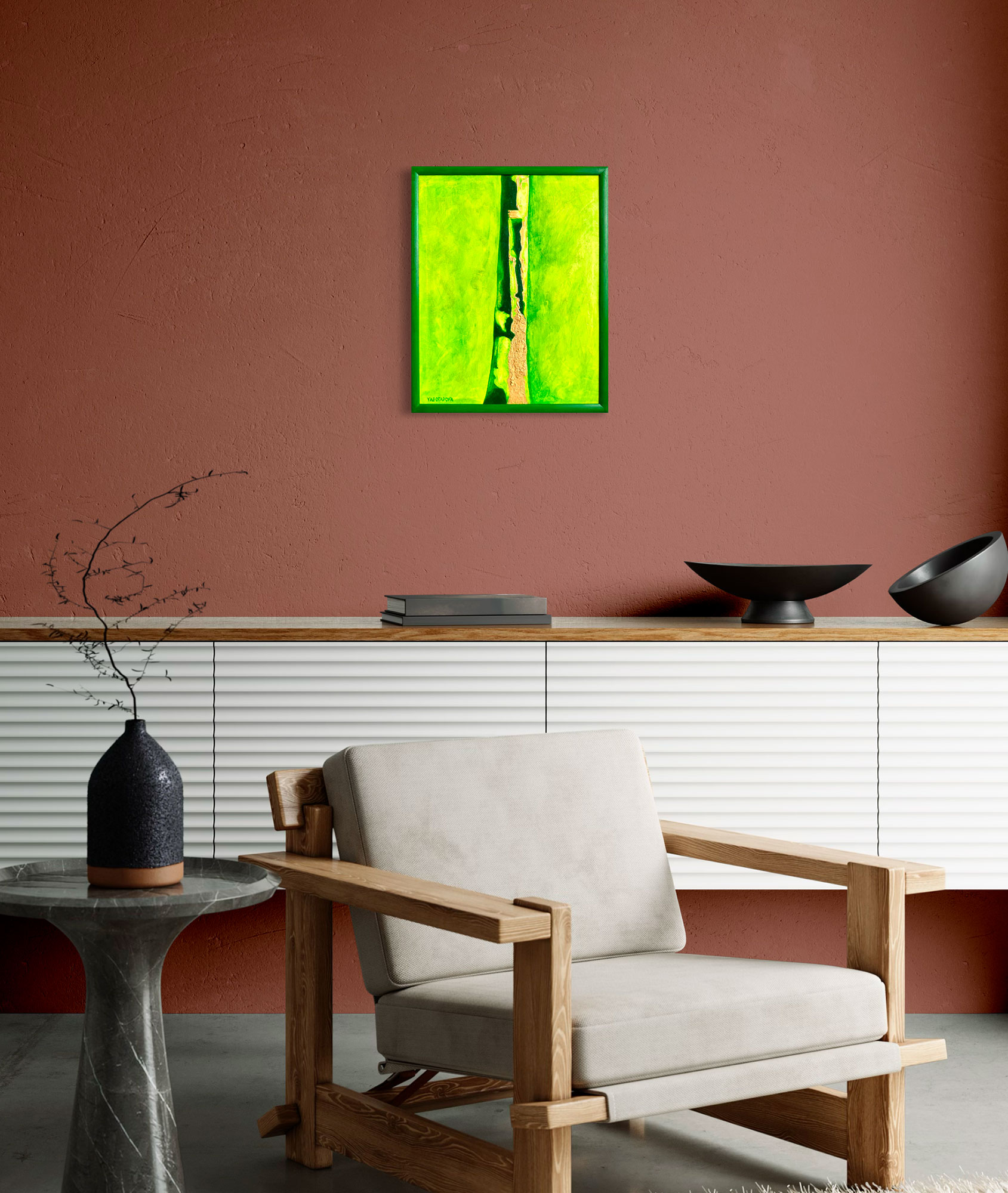 Фактурная картина "Весенняя зелень", холст 50х40 см, акрил, декор. паста, поталь цвет золота