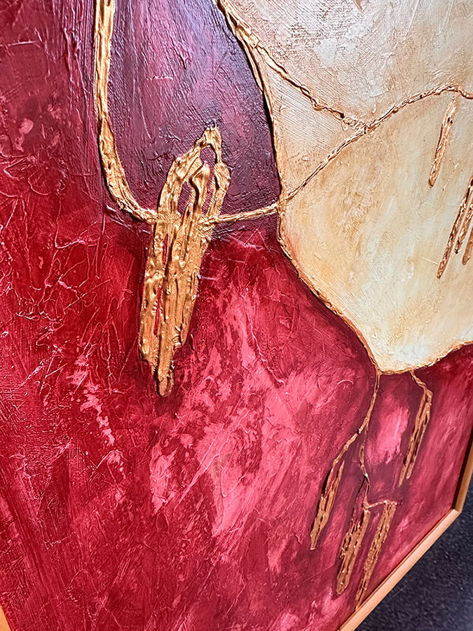 Фактурная картина "Теплый дуэт", холст 50х40 см, акрил, поталь цвета бронза