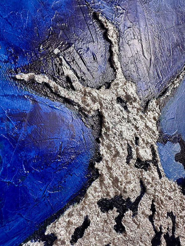 Фактурная картина "Уверенность", холст 50х40 см, акрил, поталь цвета серебро