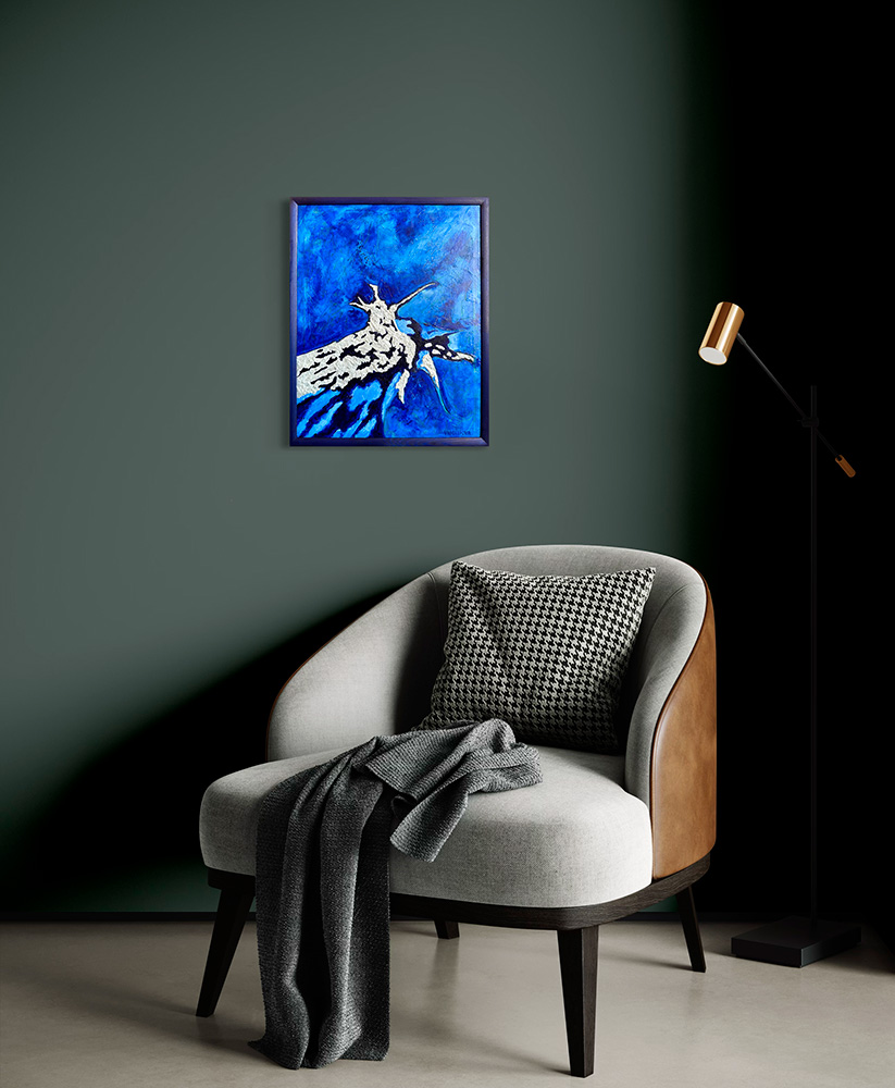 Фактурная картина "Уверенность", холст 50х40 см, акрил, поталь цвета серебро