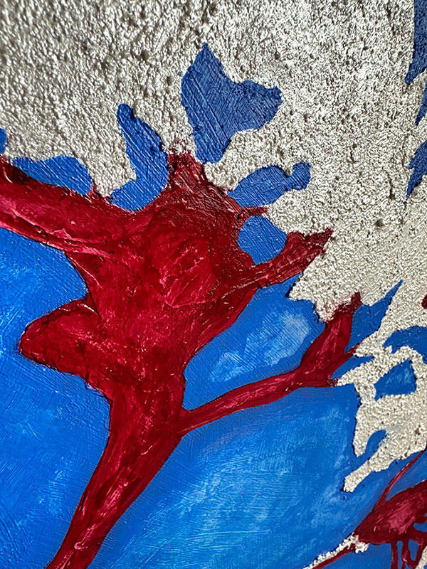 Фактурная картина "Воздушный цветок", холст 40х50 см, акрил, поталь цвета платина