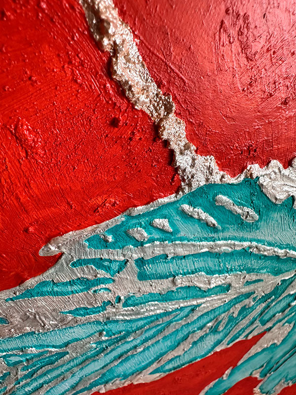 Фактурная картина "Цветок-птица", холст 50х40 см, акрил, поталь цвета бронза