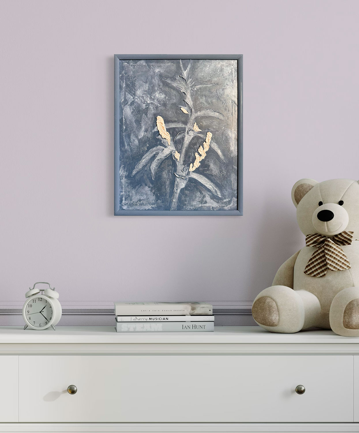 Фактурная картина "Цветок гармонии", холст 50х40 см, акрил, поталь цвета бронза