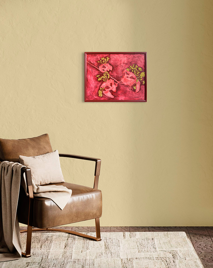 Фактурная картина "Цветок действий", холст 40х50 см, акрил, поталь цвета бронза