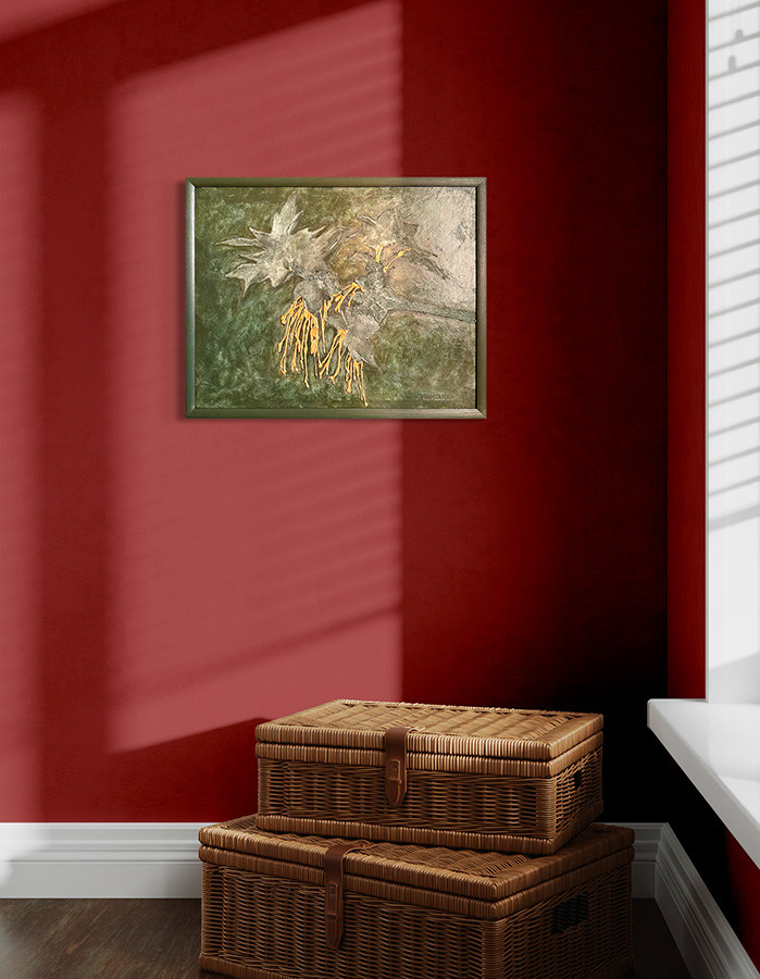 Фактурная картина "Чайный релакс", холст 40х50 см, акрил, поталь цвета золота