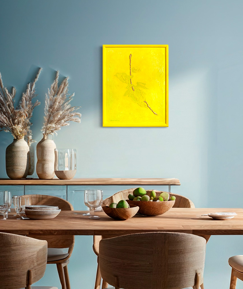 Фактурная картина "Солнечный цветок", холст 50х40 см, акрил, поталь цвета бронзы