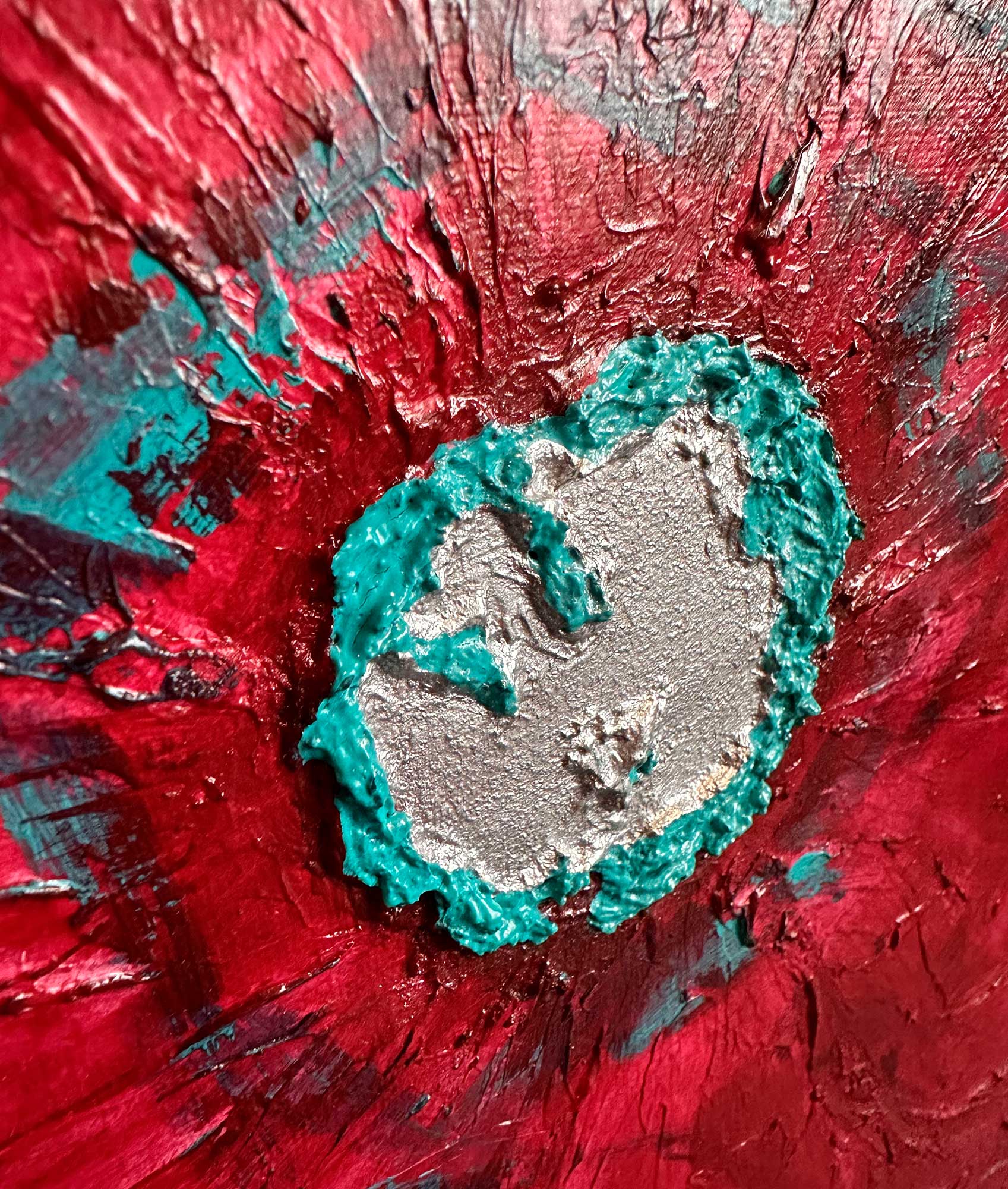 Фактурная картина "Цветочек-огонечек", холст 40х50 см, акрил, декор. паста, поталь цвет серебра