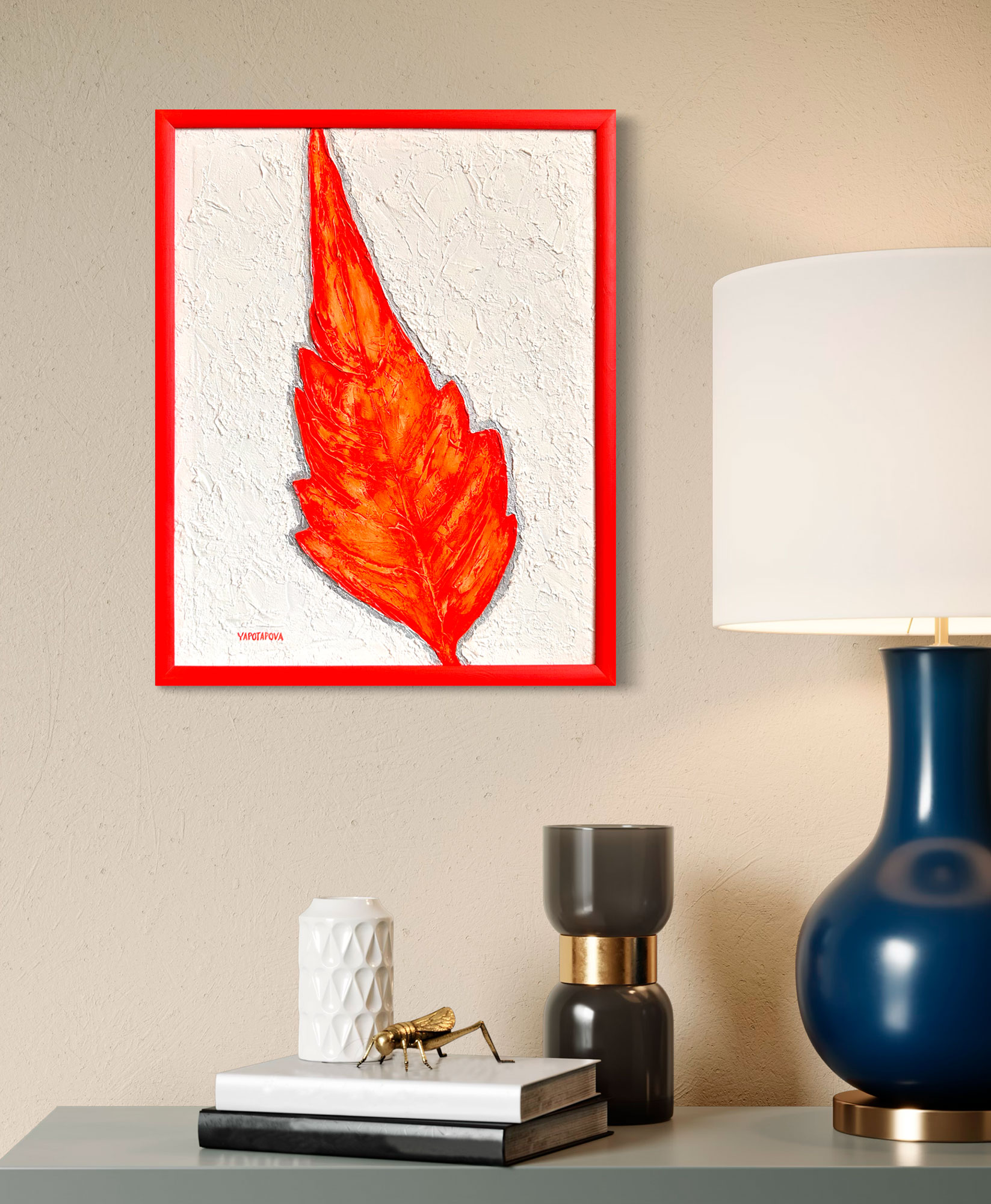 Зимняя фактурная картина листок "Зимнее пламя", холст 50х40 см, акрил, декор. паста, поталь цвет серебра