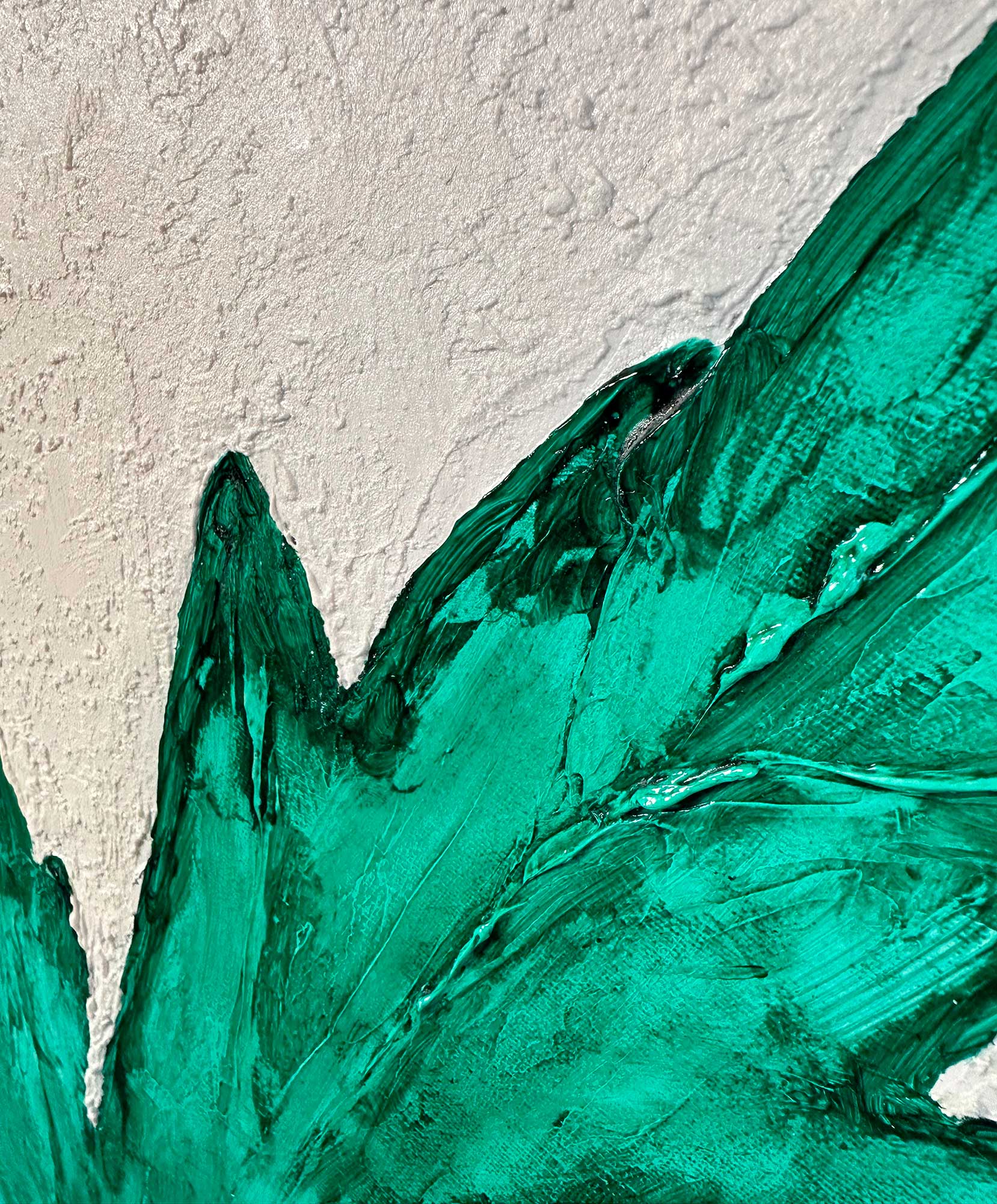 Зимняя фактурная картина листок "Почти ёлка", холст 50х40 см, акрил, декор. паста