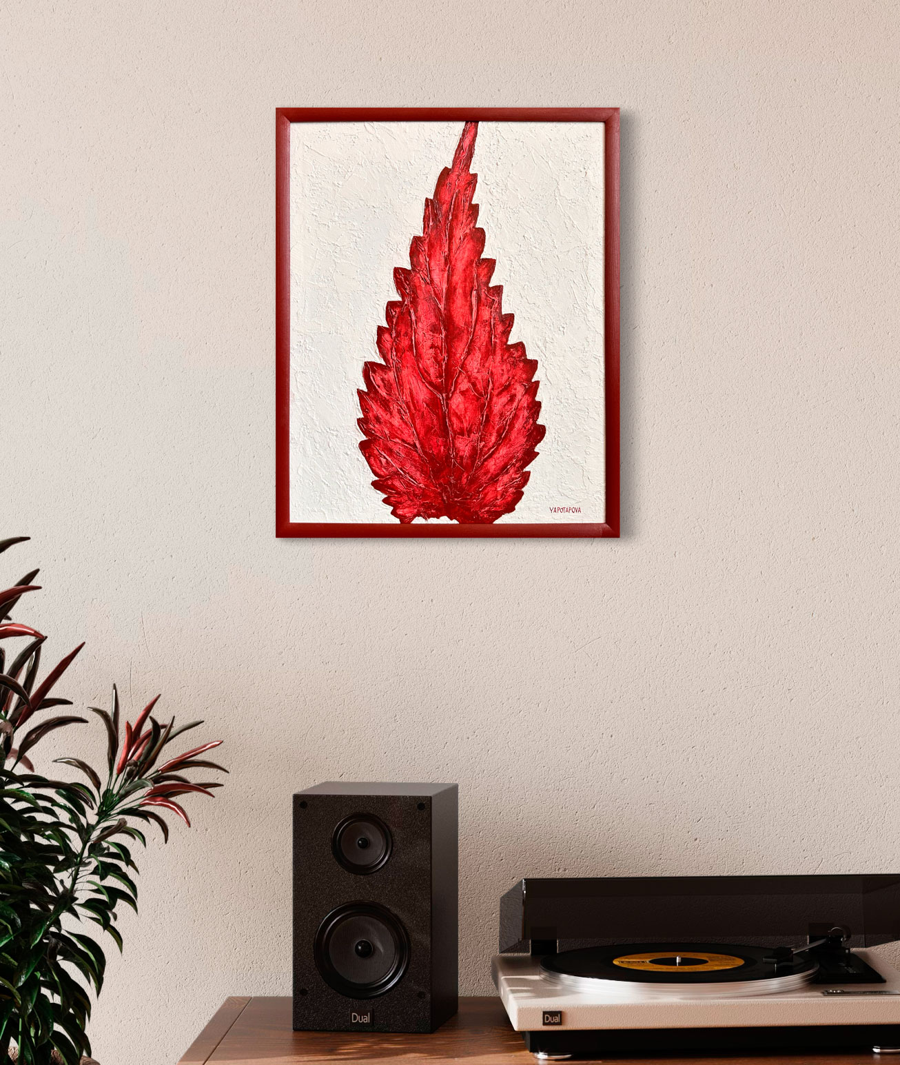 Зимняя фактурная картина листок "Теплый уют", холст 50х40 см, акрил, декор. паста