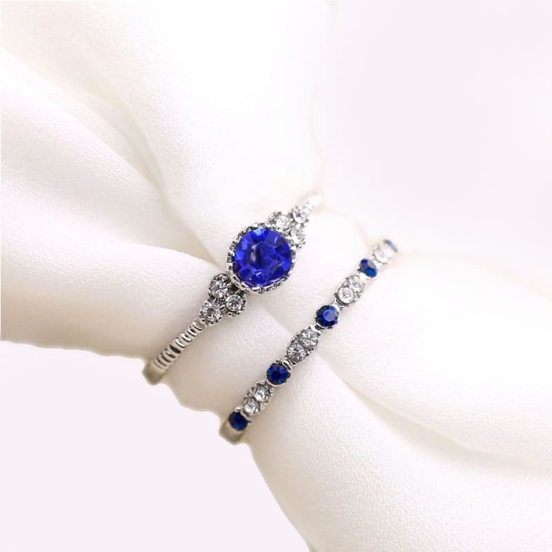 Кольцо двойное серебряное с кристаллами Blue & White Crystals Double Ring Silver