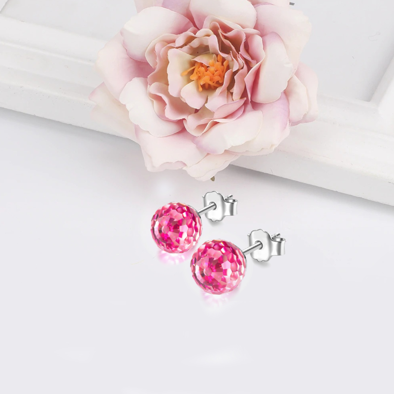 Серьги-пусеты серебряные с кристаллами Crystal Ball Rose