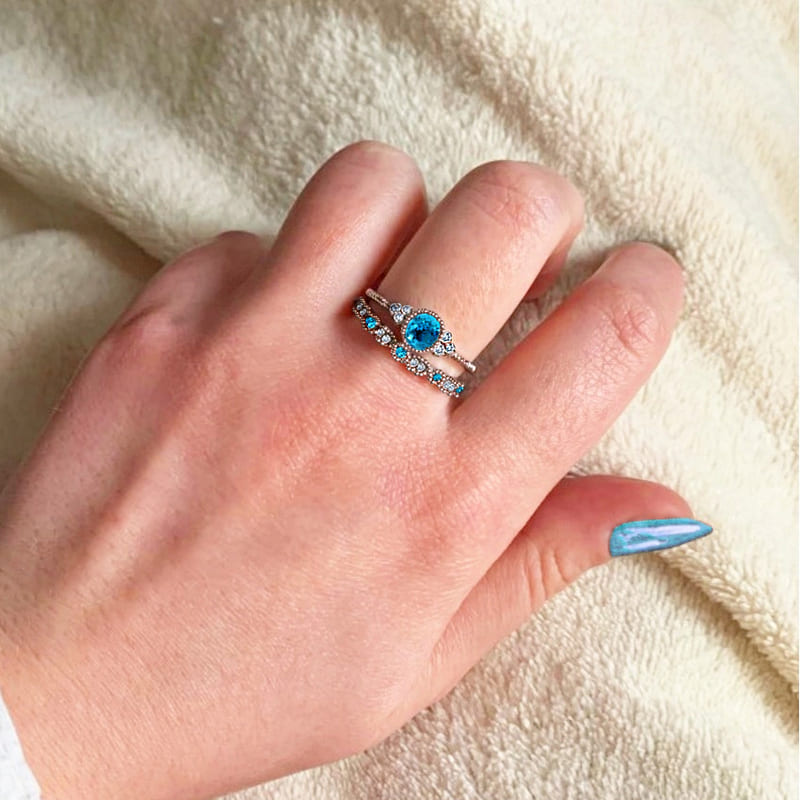 Кольцо серебряное с кристаллами Turquoise & White Crystals Double Ring Silver