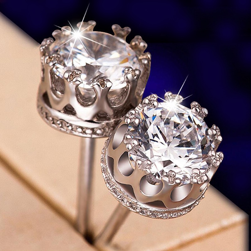 Серьги-пусеты серебряные с кристаллами Crystal Princess Crown Earrings Silver