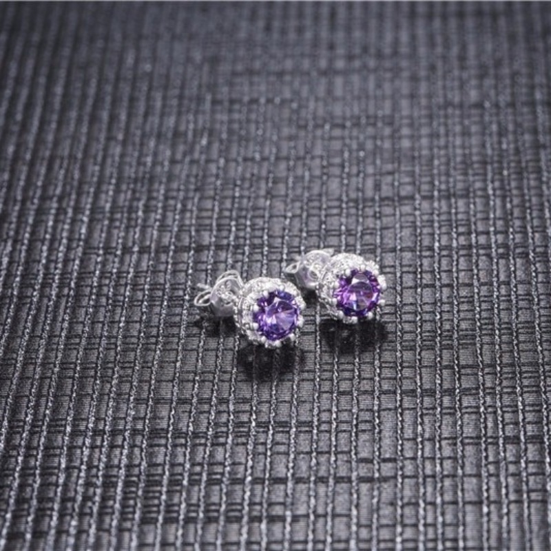 Серьги-пусеты серебряные с кристаллами Purple Crystal Princess Crown Earrings Silver