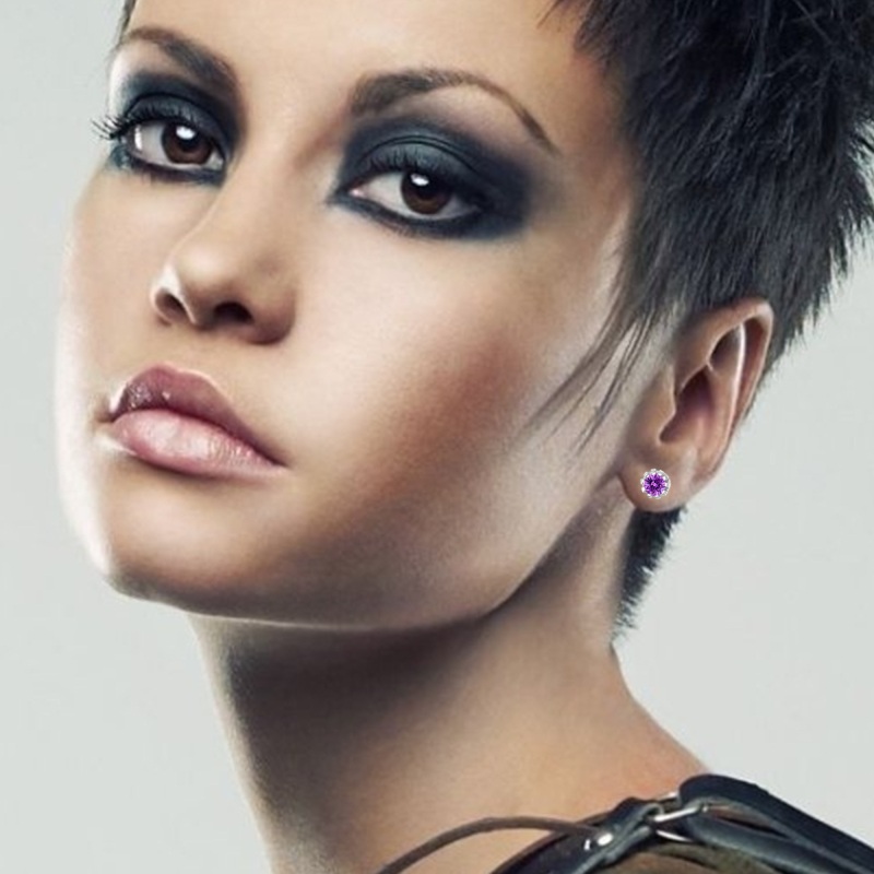 Серьги-пусеты серебряные с кристаллами Purple Crystal Princess Crown Earrings Silver