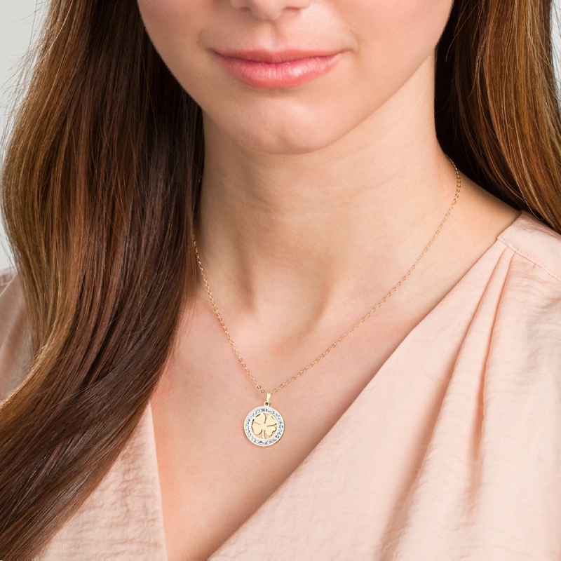 Подвеска золочёная клевер с кристаллами Lucky Clover Crystal Gold