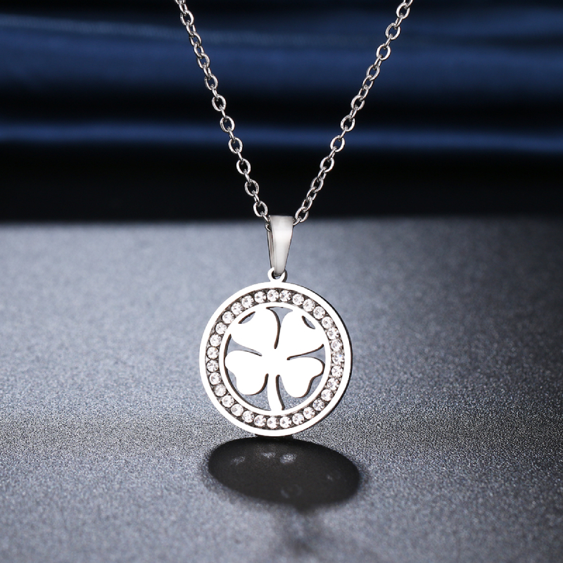 Подвеска серебряная клевер с кристаллами Lucky Clover Crystal Silver