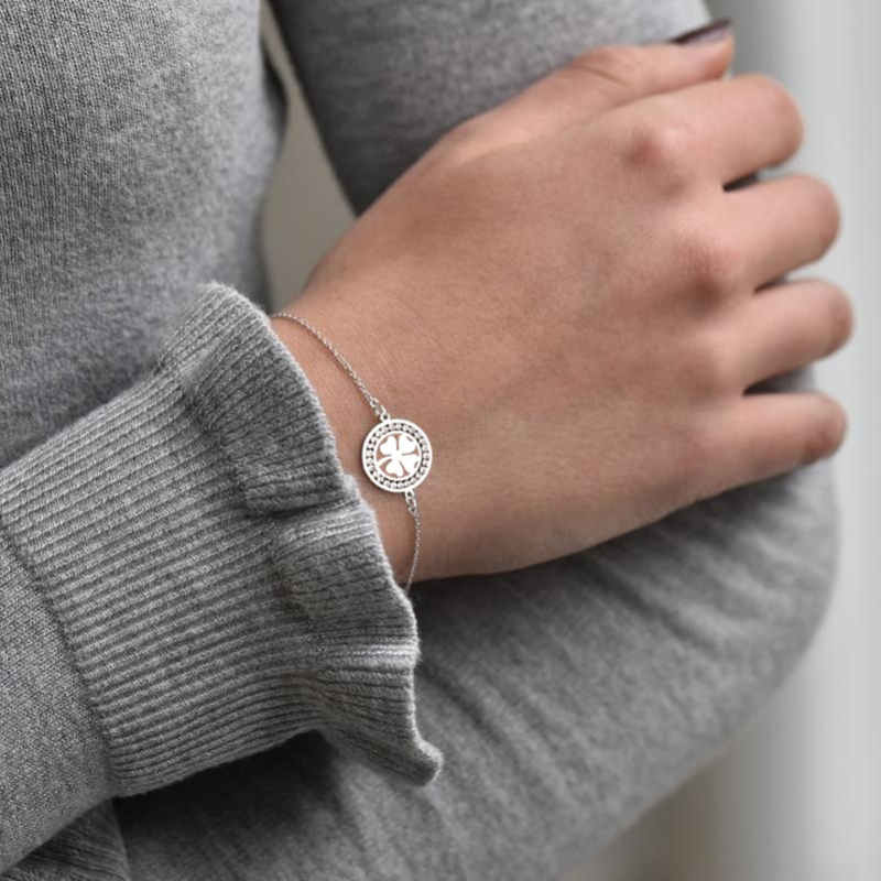 Браслет серебряный клевер с кристаллами Lucky Clover Crystal Silver