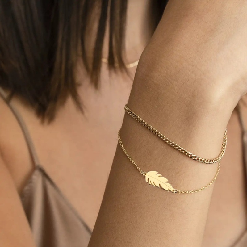 Браслет золочёный птичье пёрышко Bird Feather Rose Gold