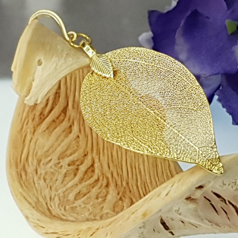 Серьги золочёные лист сирени Earrings Lilac Leaf KC Golg