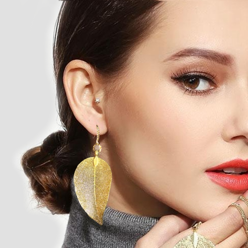 Серьги золочёные лист сирени Earrings Lilac Leaf KC Golg