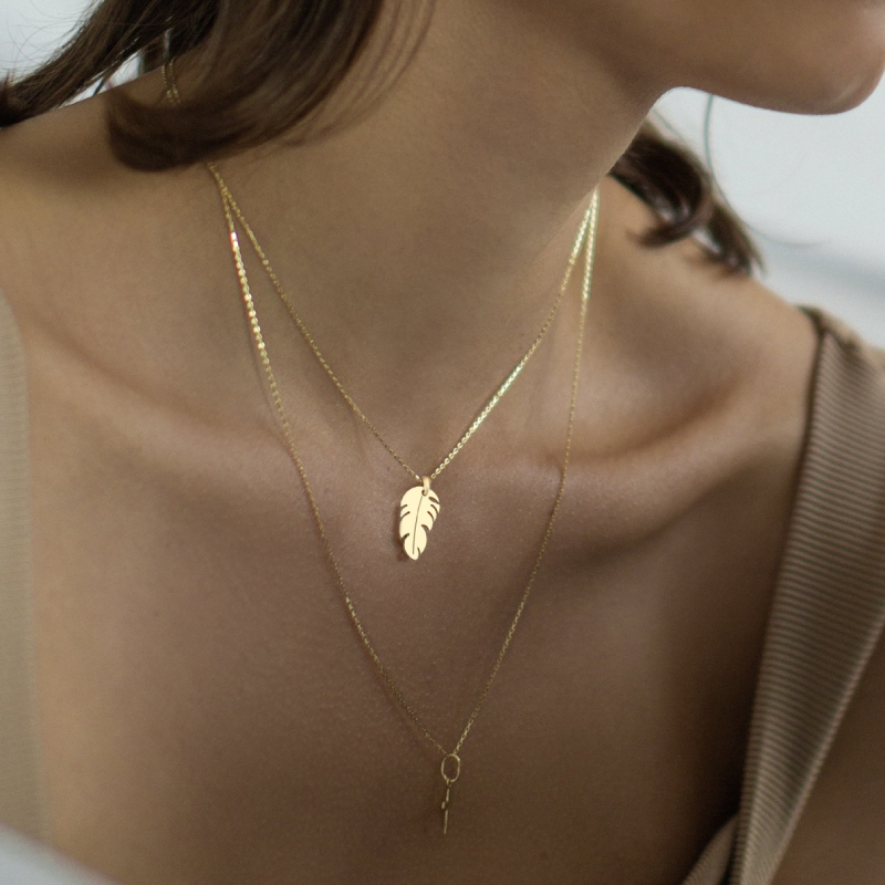 Подвеска золочёная птичье пёрышко Bird Feather Rose Gold