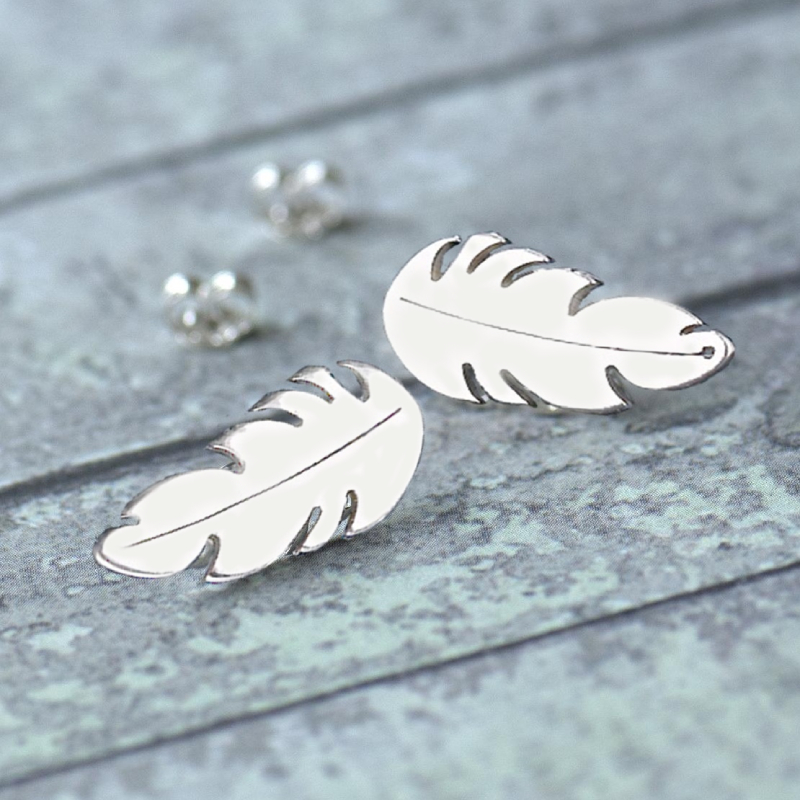 Серьги-пусеты серебряные птичьи пёрышки Bird Feather Silver